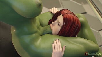 Dark-hued Widow and She Hulk in a hard-core episode