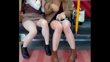 Cool Japanese girls unveiling themselves on the train