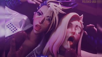 3 dimensional animated sapphic anime porn with Akali and KDA from the League of Legends universe.