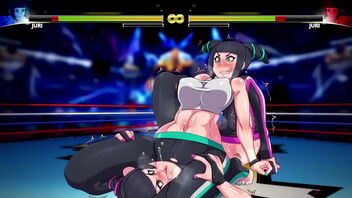 Super-sexy lesbos Juri Han and her opponent in the sexual match.