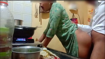 Sizzling Indian wifey gets banged while cooking homemade meal.