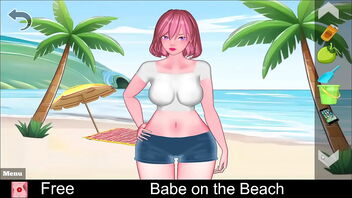 2D animated erotic game with a babe on the beach