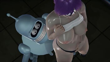 Three dimensional porn with Futurama's Leela and Bender in a internal cumshot fetish scene